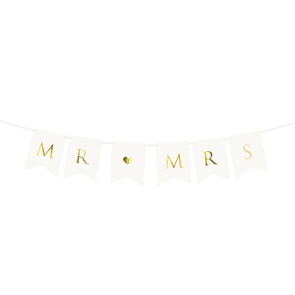 Bannergirlande "Mr & Mrs" Weiss & Gold
