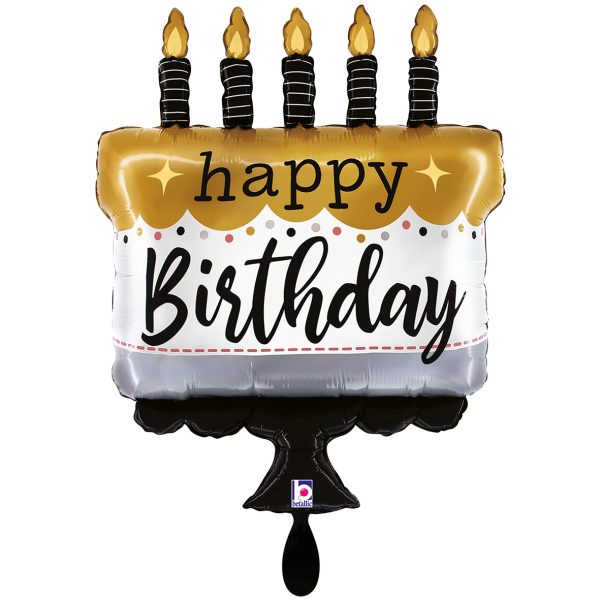 Happy Birthday Folienballon - Geburtstagstorte Gold & Schwarz - 56x71cm