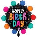 Happy Birthday Folienballon - Bunte Ballons Schwarz - 71x71cm