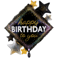 Happy Birthday Folienballon - Sterne Glitzer Schwarz - 70x80cm