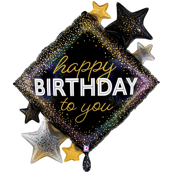 Happy Birthday Folienballon - Sterne Glitzer Schwarz - 70x80cm