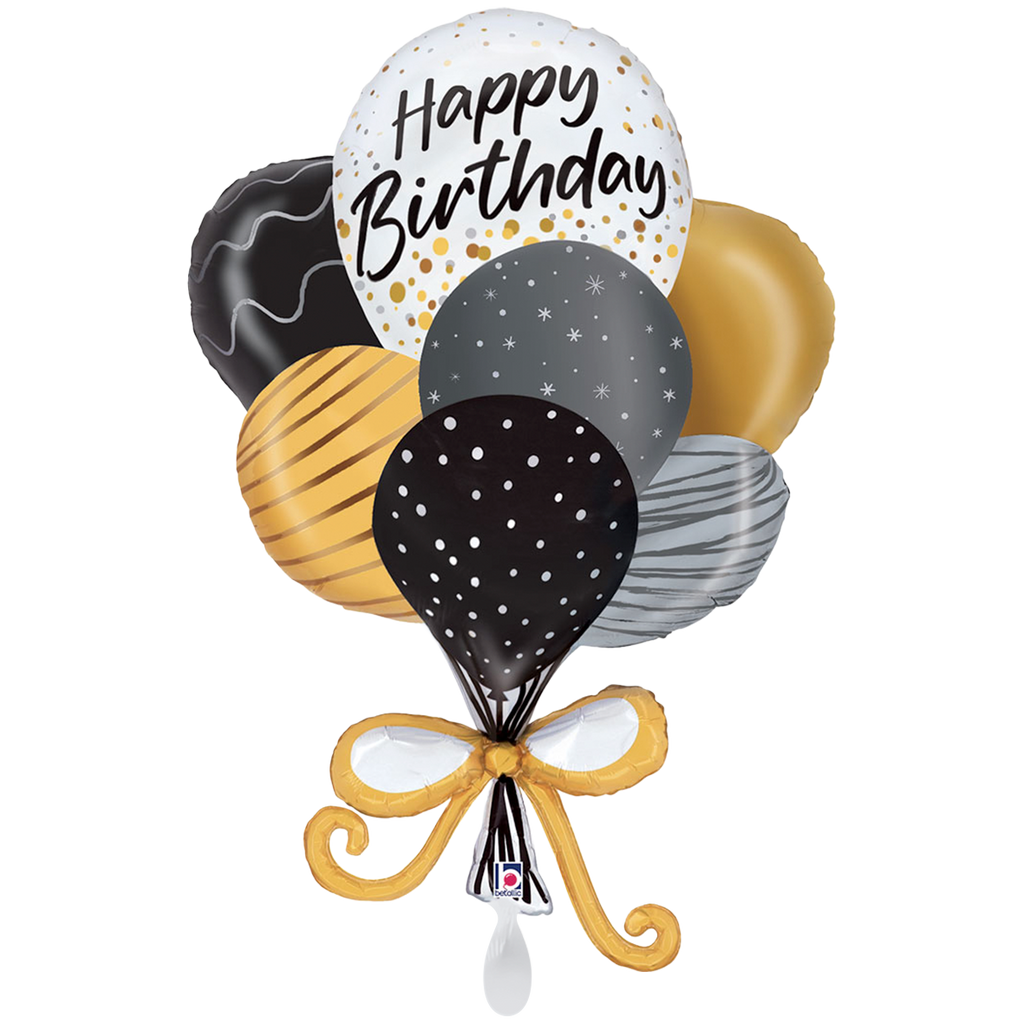 Folienballon Bouquet Happy Birthday Schwarz Gold