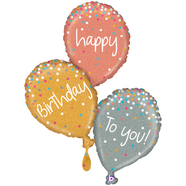 Happy Birthday Folienballon - Ballonstrauß Konfetti - 62x81cm