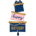 Happy Birthday Folienballon - Geschenke Stapel Navy & Rosa - 52x89cm