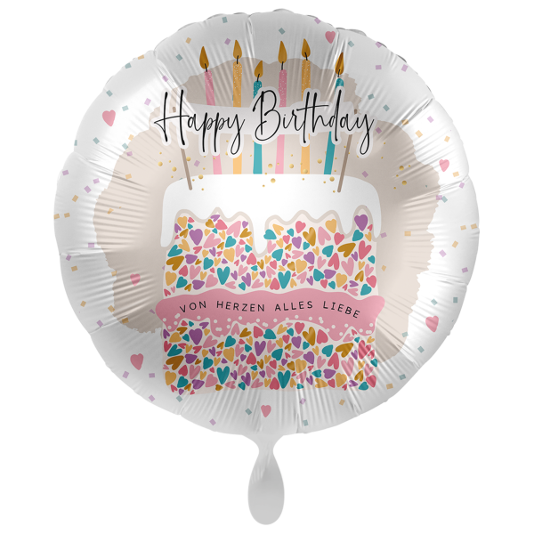 Happy Birthday Folienballon - Von Herzen Alles Liebe Torte - 71cm