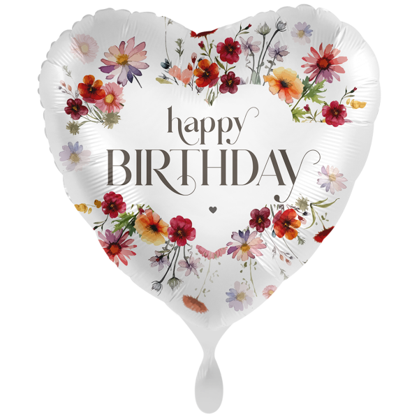 Happy Birthday Folienballon - Blumenkranz Herz Aquarell - 71cm