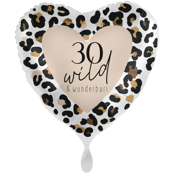 Folienballon - 30 wild & wunderbar Herz Leopard - 71cm
