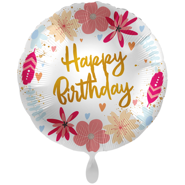 Happy Birthday Folienballon - Blumen Boho - 71cm