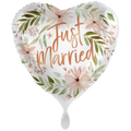 Folienballon Herz „Just Married“ Blumen Weiß Rosegold