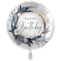Happy Birthday Folienballon - Blumenkranz Navy & Gold - 71cm