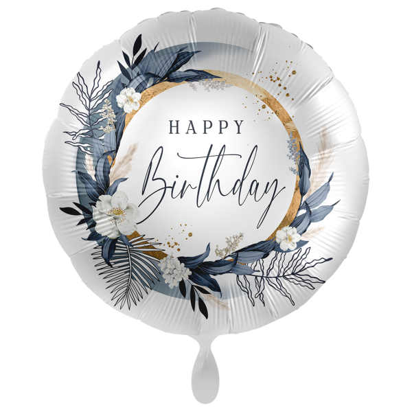 Happy Birthday Folienballon - Blumenkranz Navy & Gold - 71cm