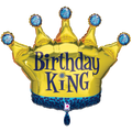 Birthday King Folienballon - Krone Gold & Blau - 75x58cm