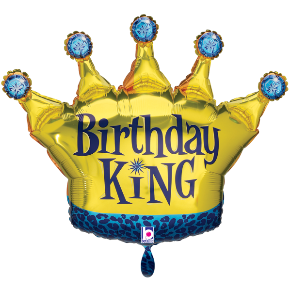 Birthday King Folienballon - Krone Gold & Blau - 75x58cm