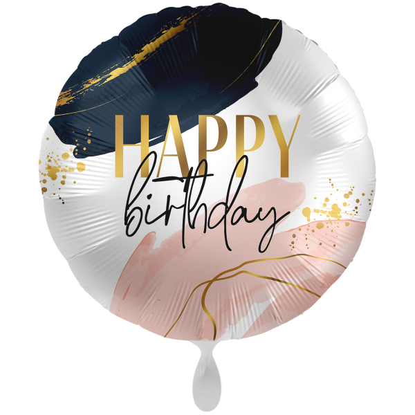 Happy Birthday Folienballon - Pinselstrich Navy & Rosa - 71cm