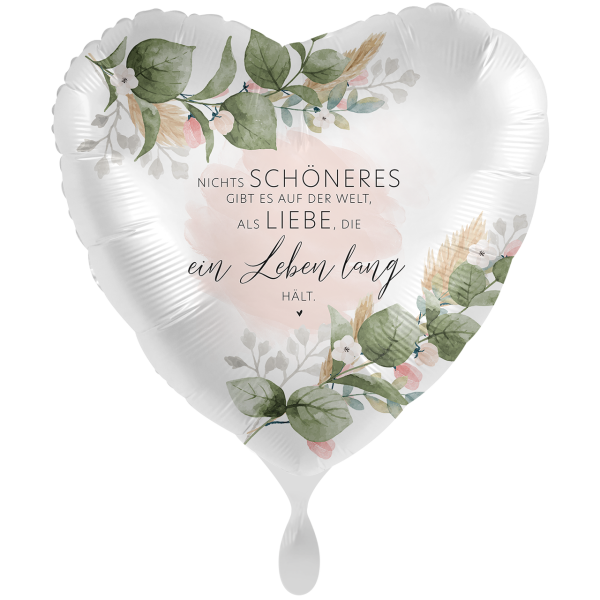 Folienballon Herz „Liebe die ein Leben lang hält“ Weiß Grün