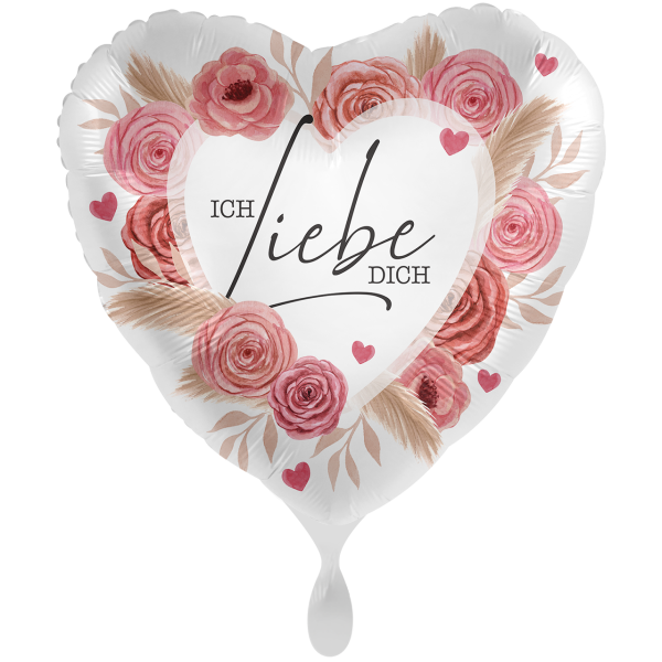 Folienballon Herz „Ich Liebe Dich“ Rosen Rosa Beige
