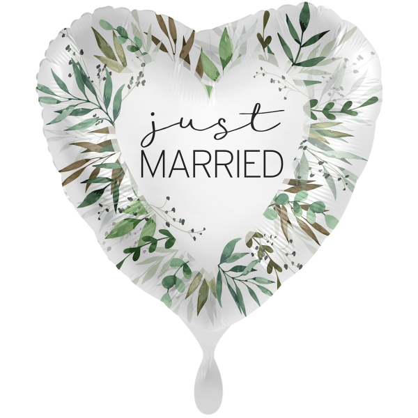 Folienballon Herz „just MARRIED“ Eukalyptus Weiß Grün