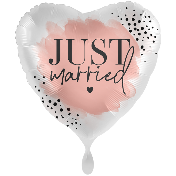 Folienballon Herz „JUST married“ Weiß Rosa Punkte