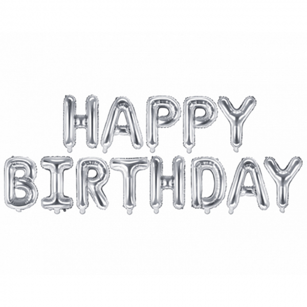 Folienballon Schriftzug "Happy Birthday" Silber