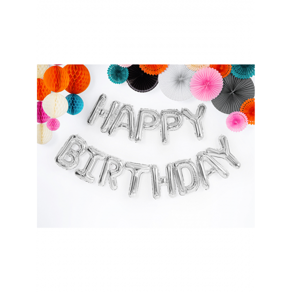 Folienballon Schriftzug "Happy Birthday" Silber