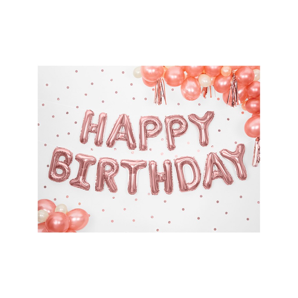 Folienballon Schriftzug "Happy Birthday" Rosegold