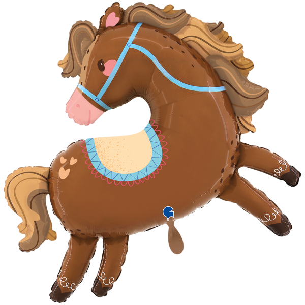 Folienballon Pony Braun mit Zaumzeug