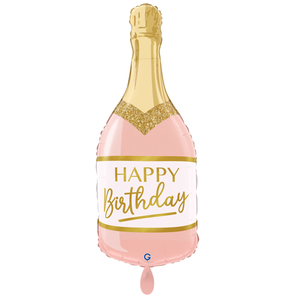 Folienballon Sektflasche Happy Birthday Rosa Gold