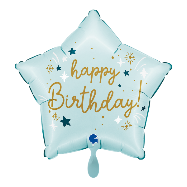 Happy Birthday Folienballon - Stern Hellblau & Gold - 45cm