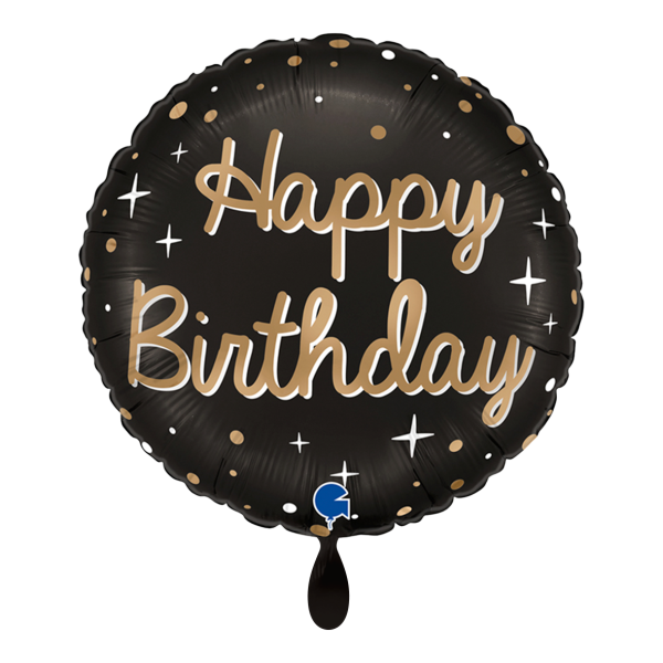 Happy Birthday Folienballon - Schwarz & Gold - 45cm