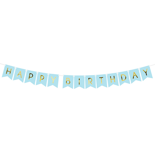 Bannergirlande "Happy Birthday" Hellblau & Gold