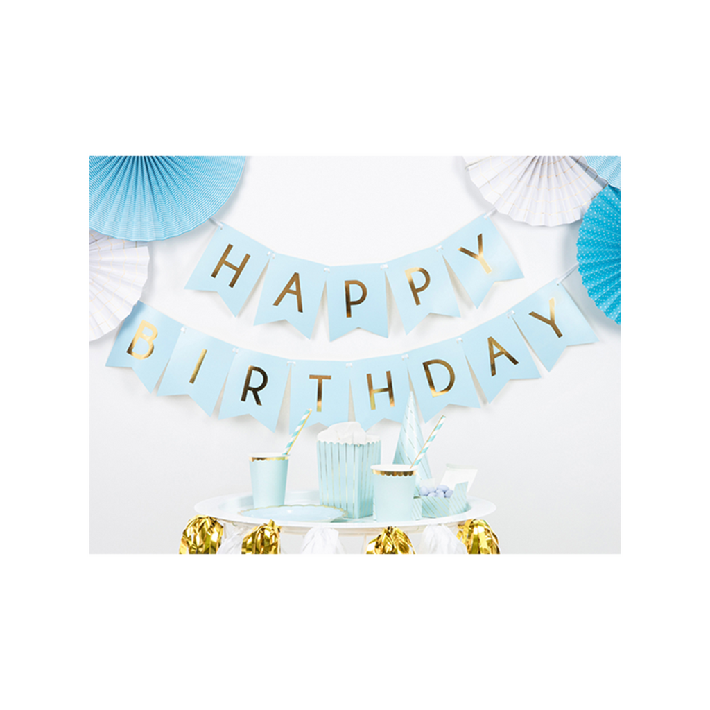 Bannergirlande "Happy Birthday" Hellblau & Gold