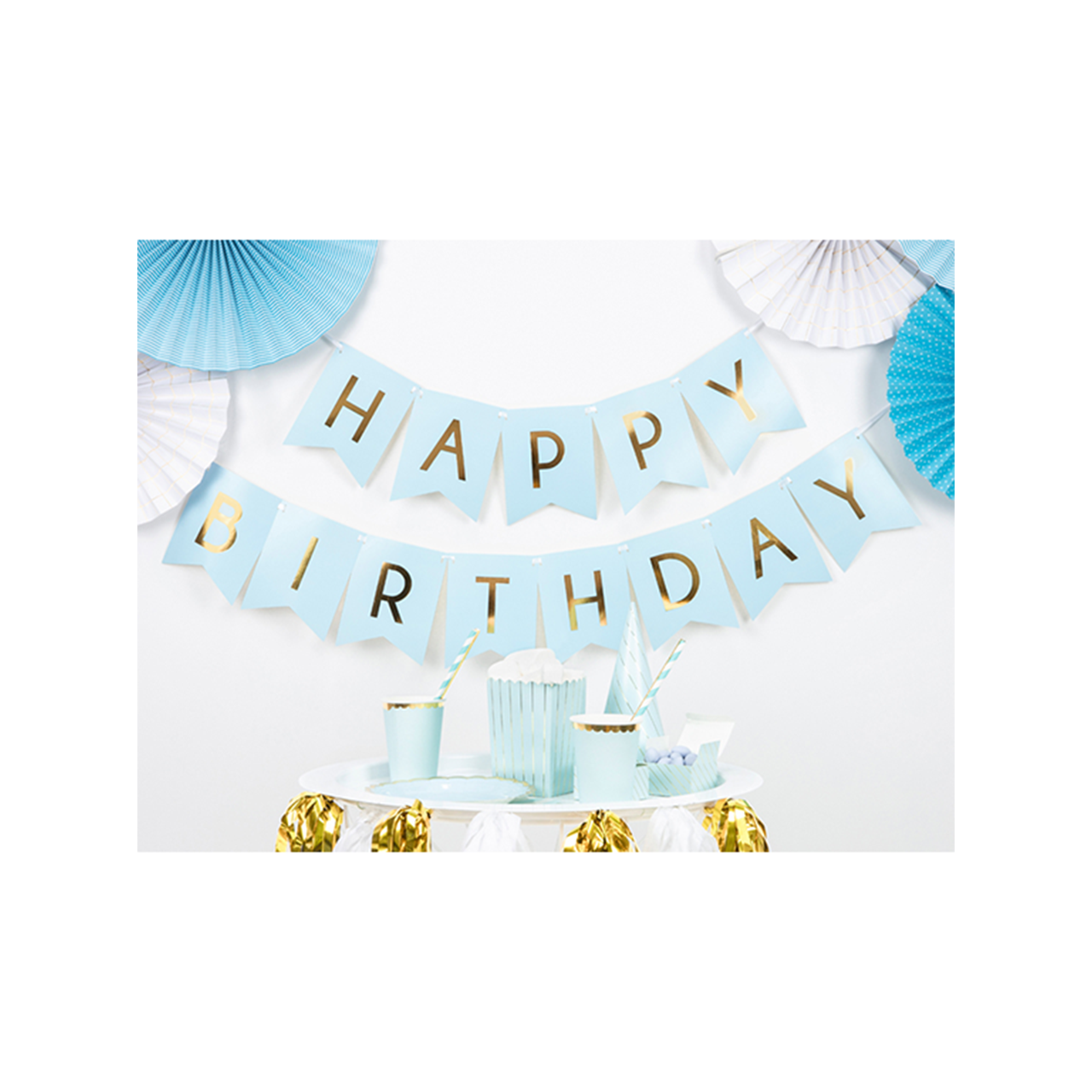 Bannergirlande "Happy Birthday" Hellblau & Gold