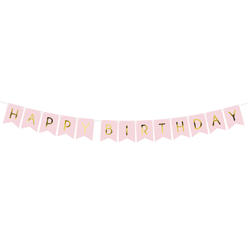 Bannergirlande "Happy Birthday" Rosa & Gold