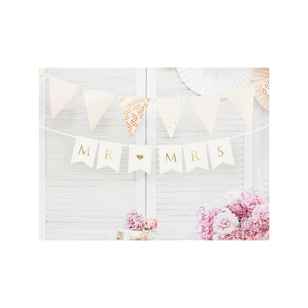 Bannergirlande "Mr & Mrs" Weiss & Gold
