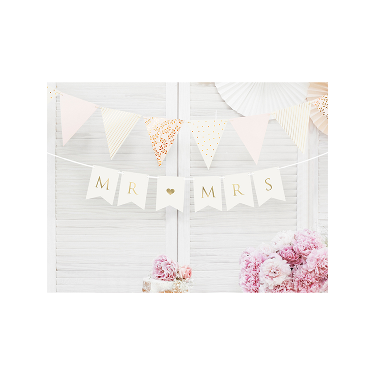 Bannergirlande "Mr & Mrs" Weiss & Gold