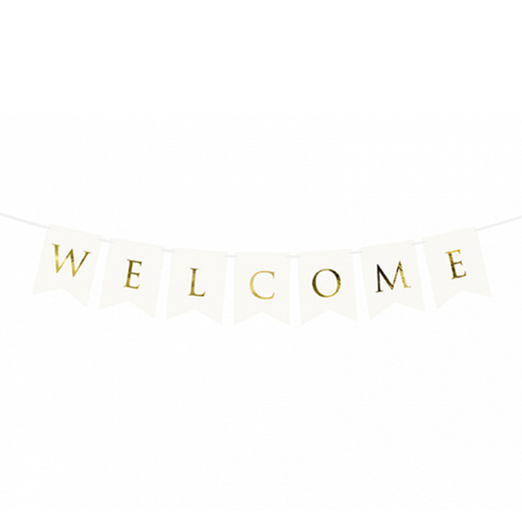 Bannergirlande "Welcome" Weiss & Gold