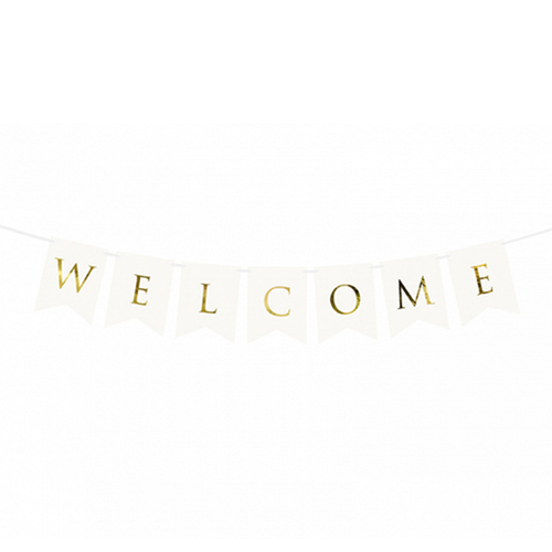 Bannergirlande "Welcome" Weiss & Gold