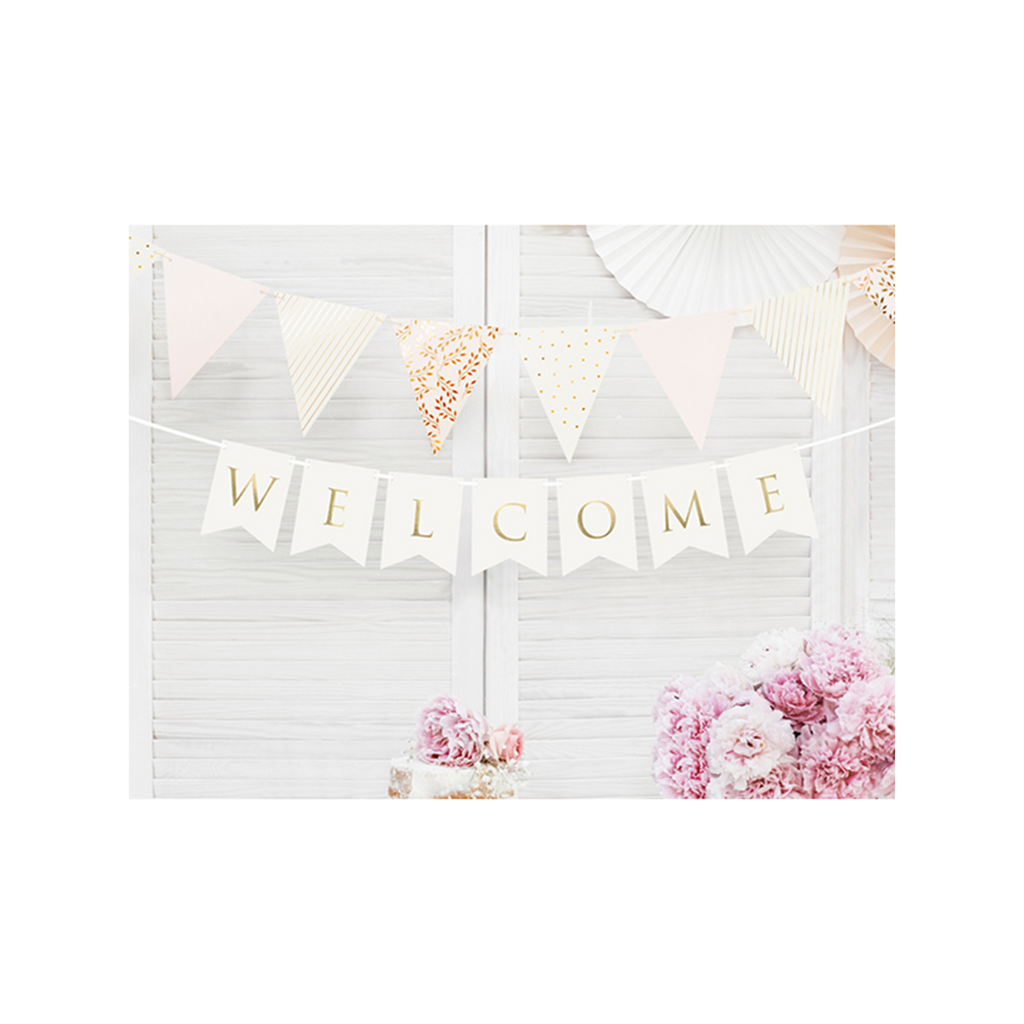 Bannergirlande "Welcome" Weiss & Gold