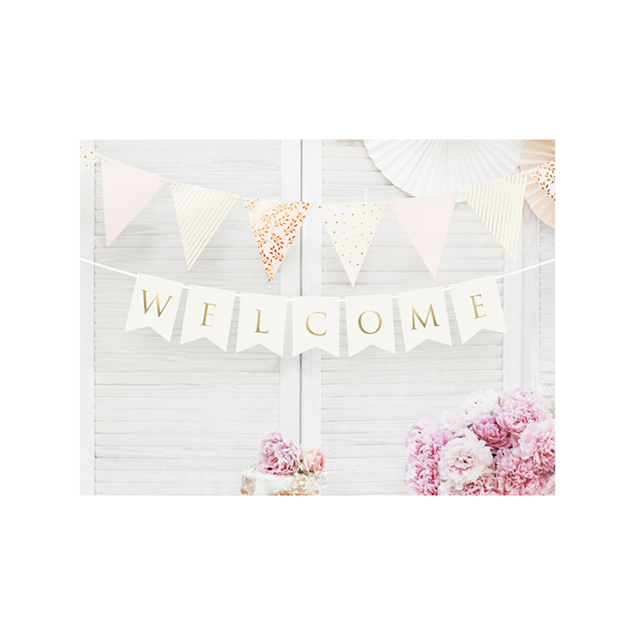 Bannergirlande "Welcome" Weiss & Gold