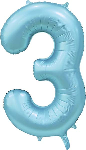 Folienballon Zahl 3 Satin Hellblau