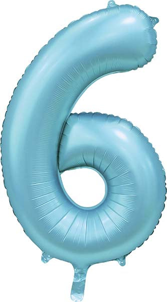 Folienballon Zahl 6 Satin Hellblau