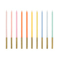 Tortenkerzen Pastell Bunt mit Gold 14cm 10 Stück