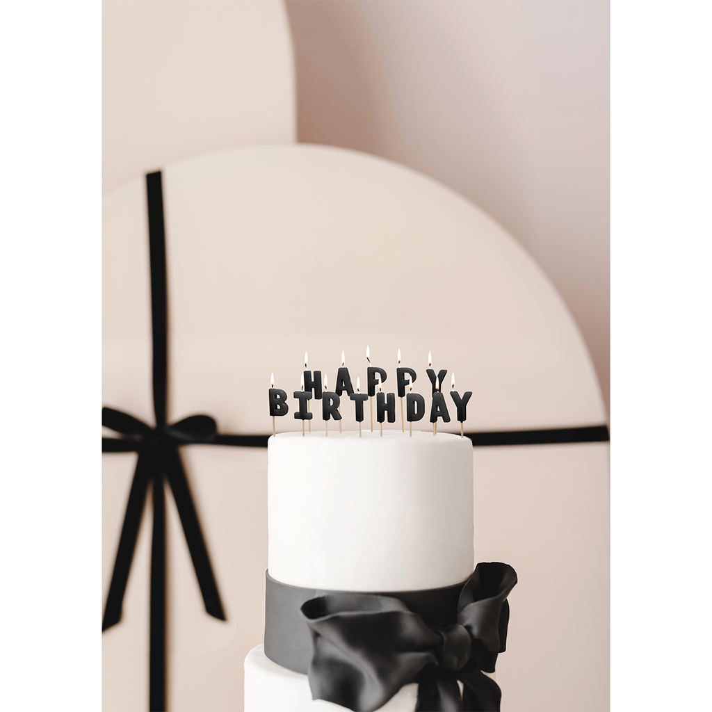 Tortenkerzen "Happy Birthday" Schwarz 2,5cm 13 Stück