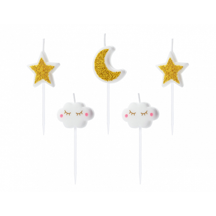 Tortenkerzen Mond & Sterne & Wolken 3cm 5 Stück