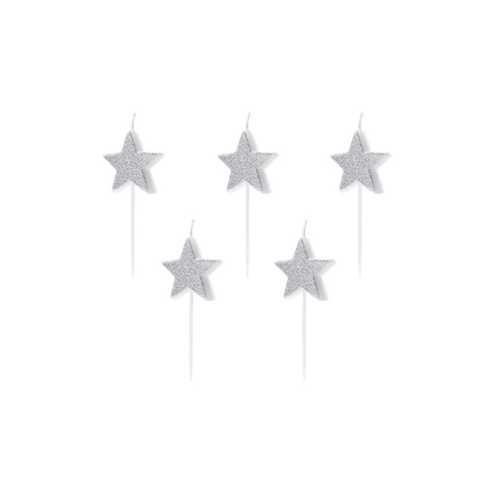 Tortenkerzen Sterne Silber Glitter 3,5cm 5 Stück