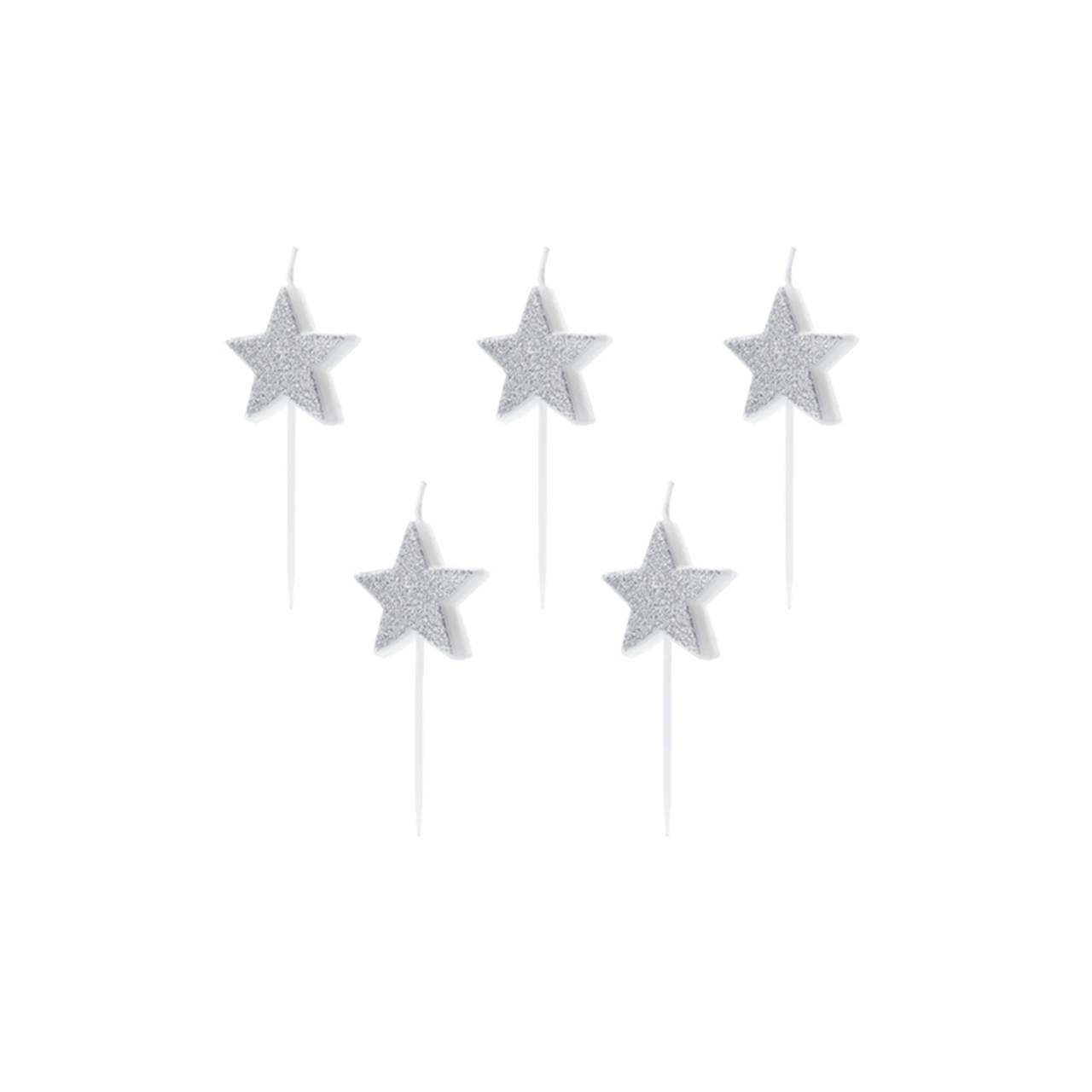 Tortenkerzen Sterne Silber Glitter 3,5cm 5 Stück