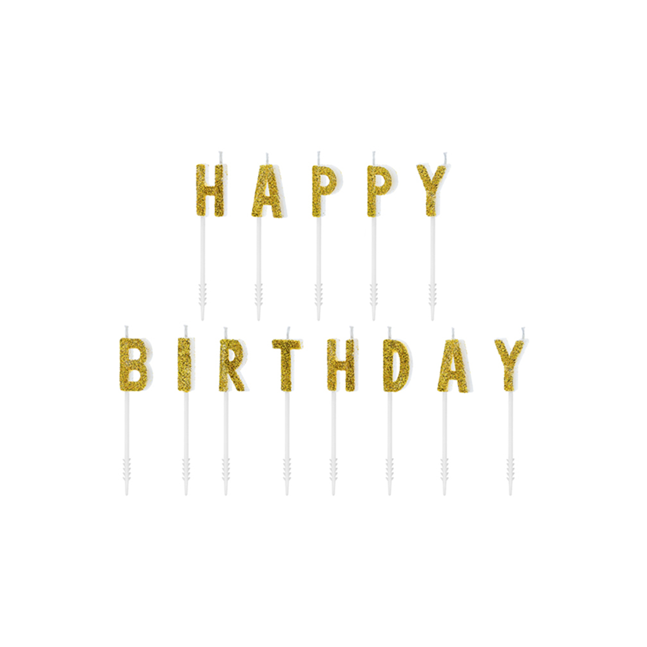 Tortenkerzen "Happy Birthday" Gold Glitter 2,5cm 13 Stück
