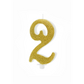 Geburtstagskerze Zahl 2 Gold Glitter 10cm