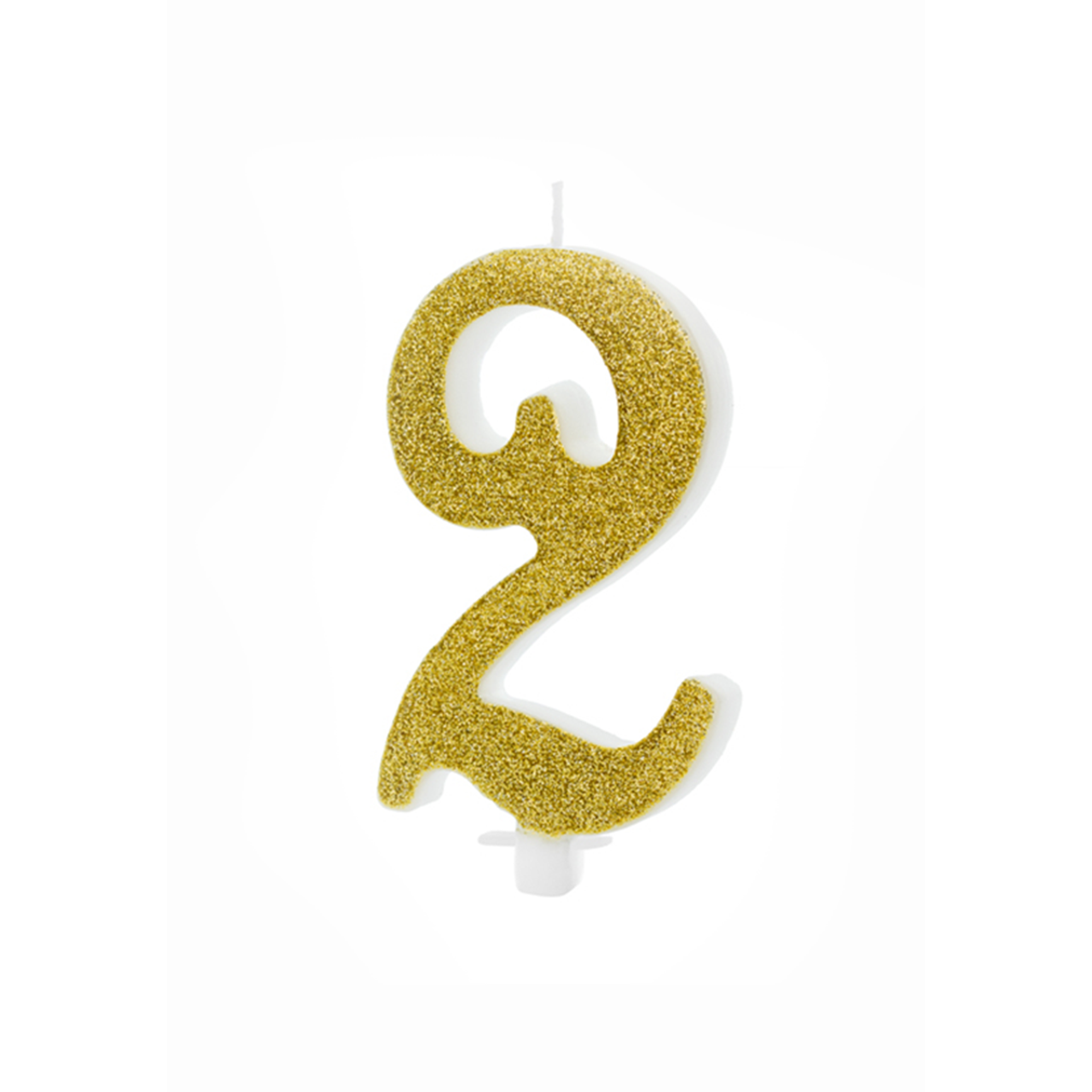 Geburtstagskerze Zahl 2 Gold Glitter 10cm