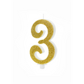Geburtstagskerze Zahl 3 Gold Glitter 10cm